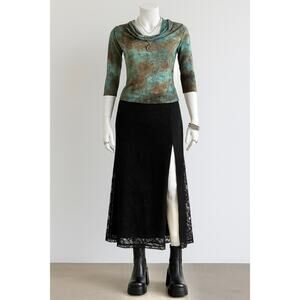 Vintage Cache Fairy Grunge Witchy Cowl Neck Y2K Whimsigoth Mesh Glitter Top
